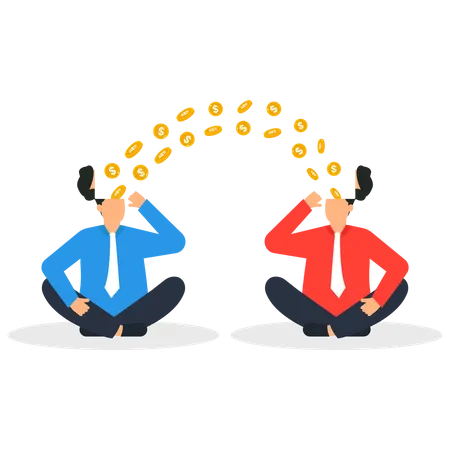 Financial exchange, two Businessman heads open with coins  Illustration