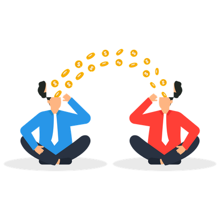 Financial exchange, two Businessman heads open with coins  Illustration