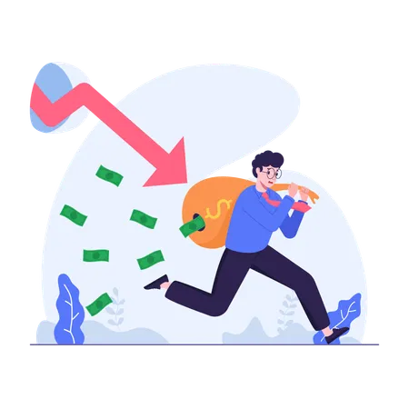 Illustration Of Businessman Running To Avoid Losing Money Due To Financial Crisis Illustration