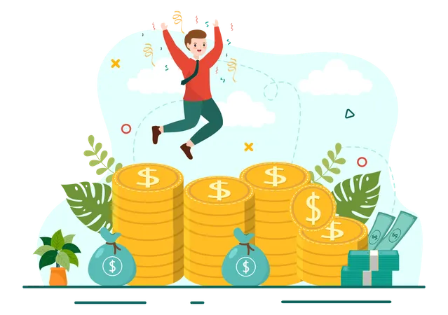 Financial Freedom Vector Illustration With Coins And Dollar To Save Money Investment Eliminate Debt Expenses And Passive Income In Flat Background Illustration