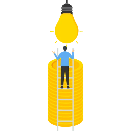 Financial Goal Wealth Management And Investment Plan To Achieve Target Income Or Salary Growth Concept Businessman Steps Up Ladder With Aim To Reach Light Bulb イラスト