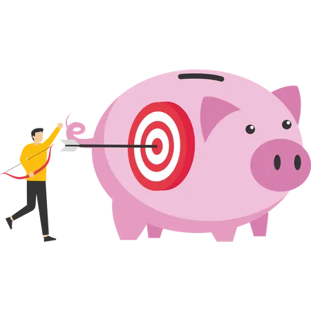 Financial Goal Concept Investment Target Goal Setting For Retirement Plan Success Smart Businessman Investor Or Adviser Shooting Archer Arrow Hitting Bulls Eye Target To Save Pink Piggy Bank イラスト