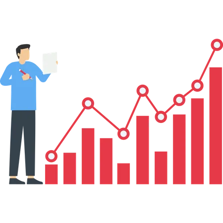 Financial Growth Trend Concept Discussing Business Market Trends Presenting Investment Information Using Graphs And Charts Flat Vector Illustration Idea Design Blue Illustration