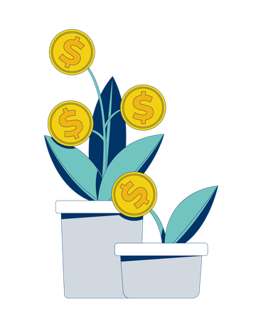 Financial growth with coin plants potted  Illustration