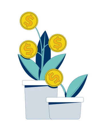 Financial growth with coin plants potted  Illustration