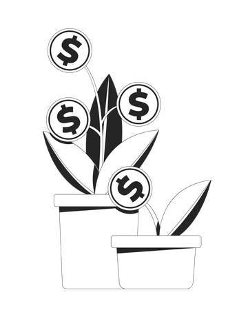 Financial growth with coin plants potted  Illustration