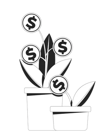 Financial growth with coin plants potted  Illustration