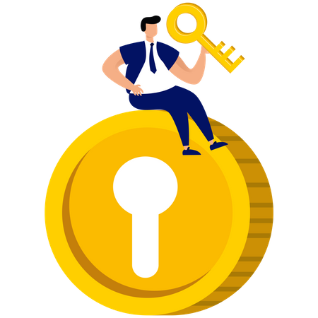 Financial key success. unlock secret reward for investment opportunity, wealth solution to make money and gain profit concept.  Illustration