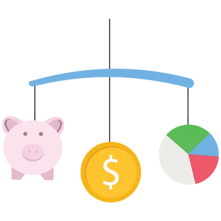 Piggy Bank Coin Bank And Pie Graph Hang On A Crib Mobile For Financial Literacy Illustration