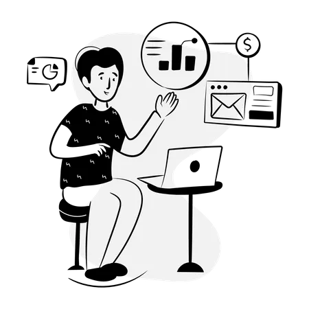 Online Business Hand Drawn Illustration Of Email Marketing Illustration