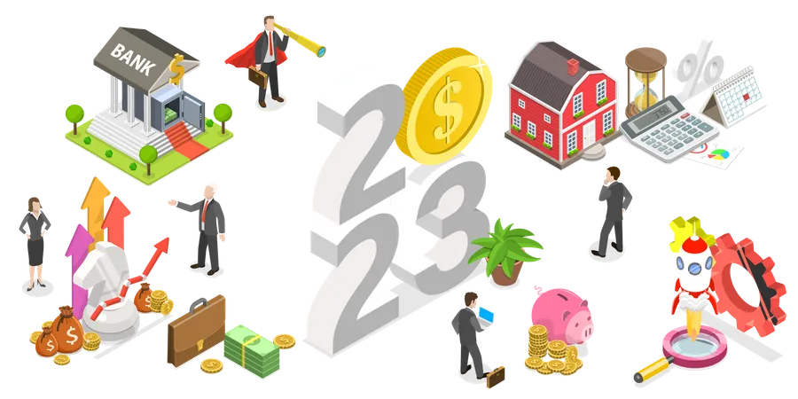 3 D Isometric Flat Vector Conceptual Illustration Of New Year 2023 And Investment Strategy Financial Management And Business Growth Illustration