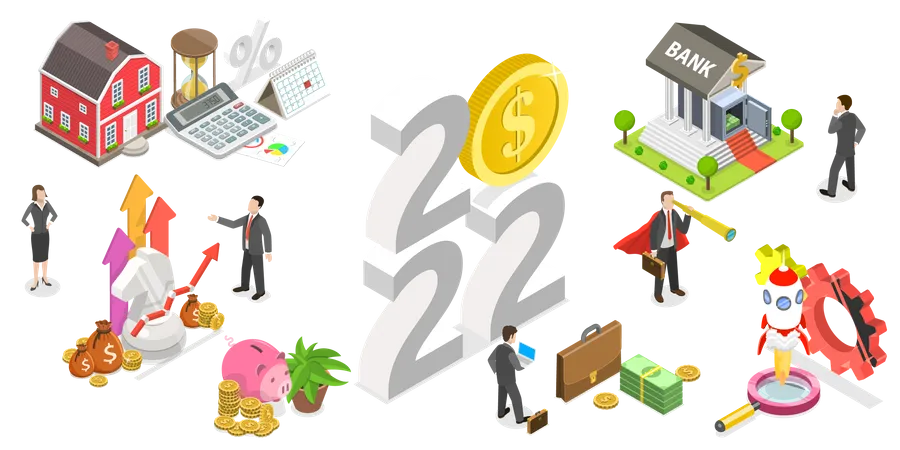 3 D Isometric Flat Vector Conceptual Illustration Of New Year And Investment Strategy Financial Management And Business Growth Illustration