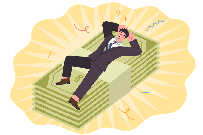 Financial pillow allows man to avoid unnecessary stress and risk  Illustration