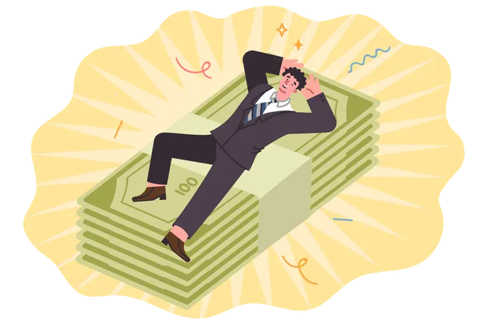 Financial pillow allows man to avoid unnecessary stress and risk  Illustration