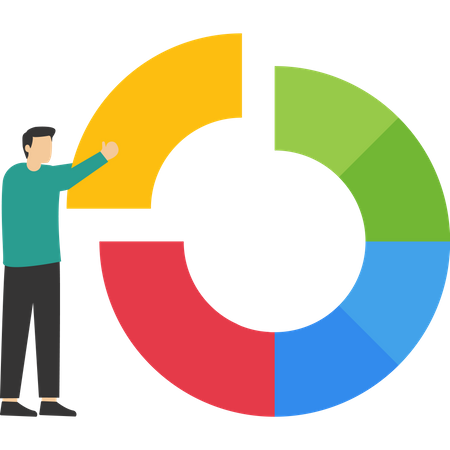 Financial planners make pie chart to balance investment portfolios  Illustration