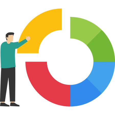 Financial planners make pie chart to balance investment portfolios  Illustration