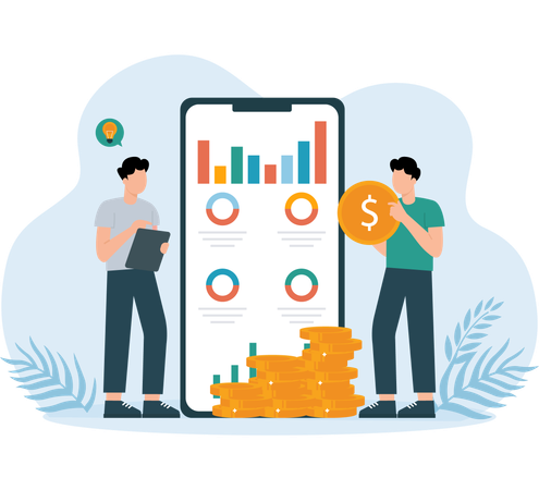 Financial Planning graph shared by businessman  Illustration