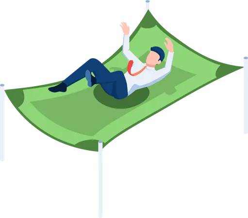 Flat 3 D Isometric Businessman Falling From The Sky On Dollar Banknote Reserve Funds And Financial Protection Concept Illustration