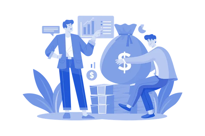 Businessman Analyzing Growth Report Earning Huge Profits And Business Analysis Illustration