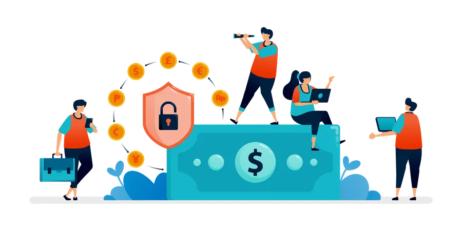 Illustration Of Financial Security System In Global Banking And Digital Transactions Illustration