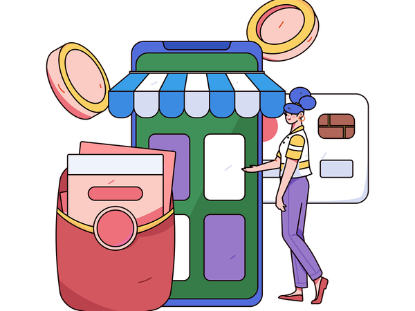 Financial shopping report viewed by woman  Illustration