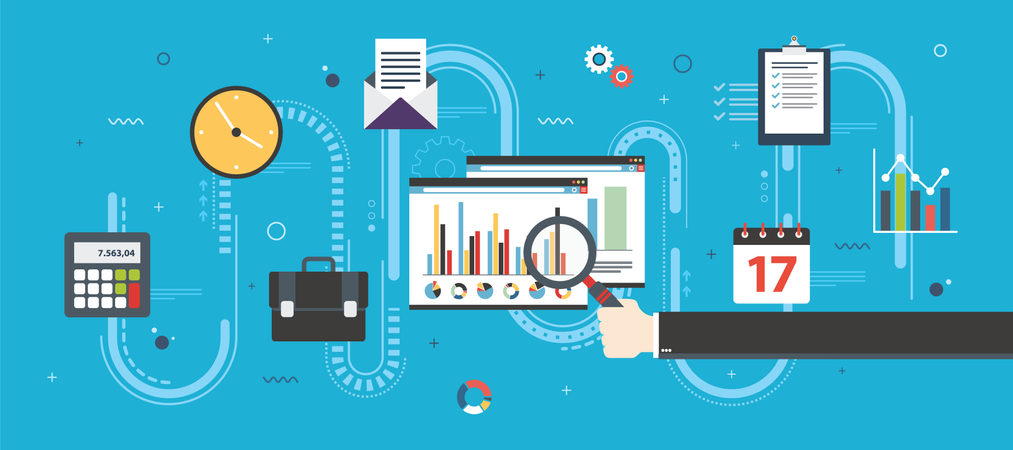 Financial strategy, analytics with growth report  Illustration