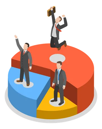 Financial Success Isometric Flat Vector Concept Happy Businessmen Are Standing On Their Own Pie Chart Section Depending Of Their Financial Performance Illustration
