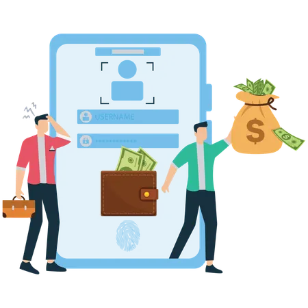 Financial Success Through Digital Login and Authentication  Illustration