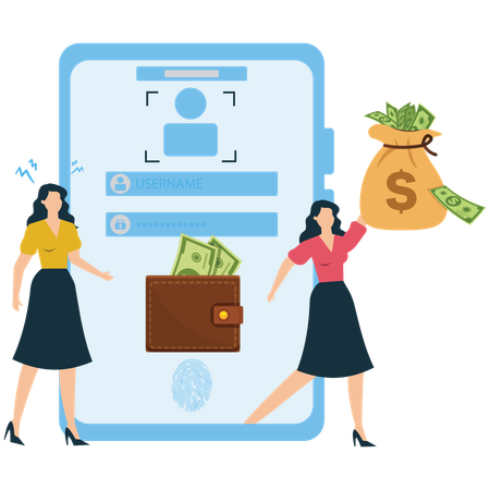 Financial Success Through Digital Login and Authentication  Illustration