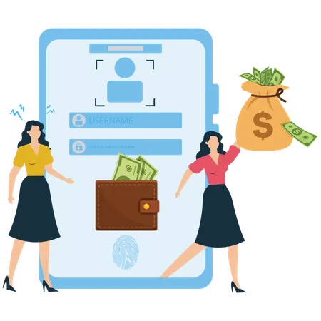 Financial Success Through Digital Login and Authentication  Illustration