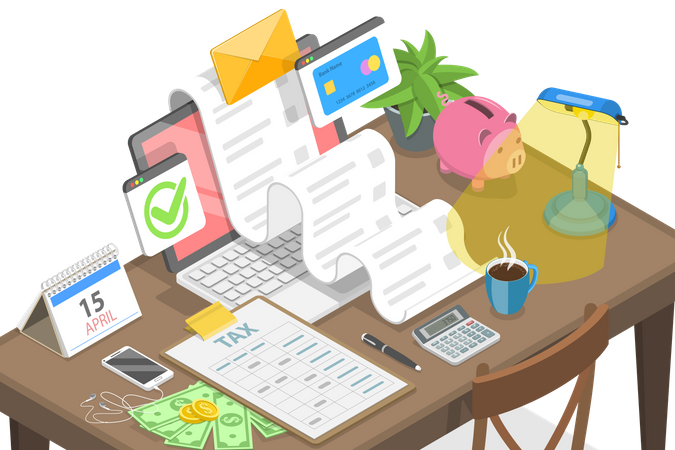 Financial Tax Report and Tax Return Calculation  Illustration