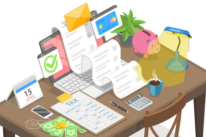 Financial Tax Report and Tax Return Calculation  Illustration