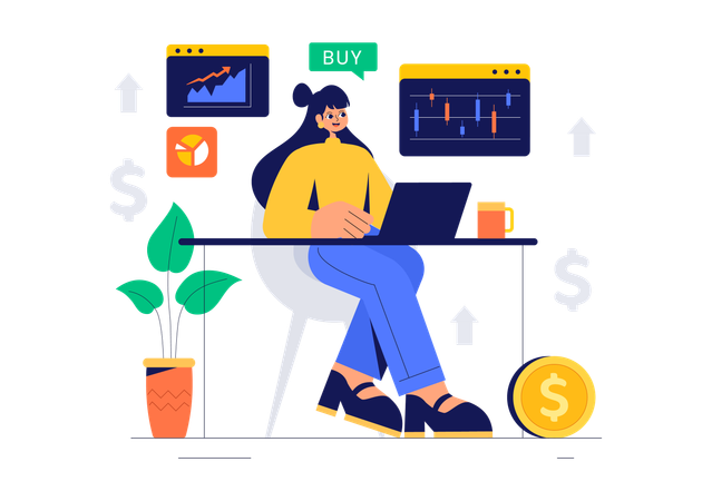 Financial Trader Trading In Stock Market  Illustration