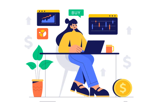 Financial Trader Trading In Stock Market  Illustration