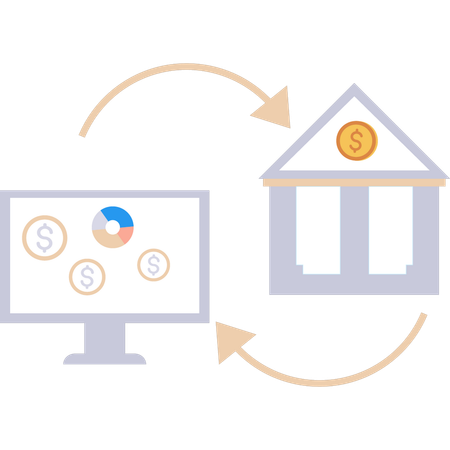 Financial Transaction Data Being Transferred From Bank To Monitor Screen  Illustration