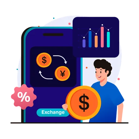 Financial transactions and currency exchange  Illustration