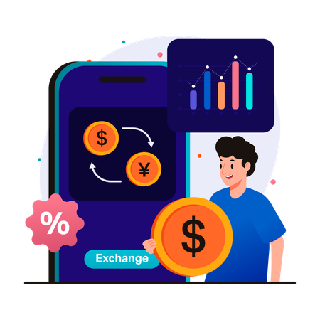 Financial transactions and currency exchange  Illustration