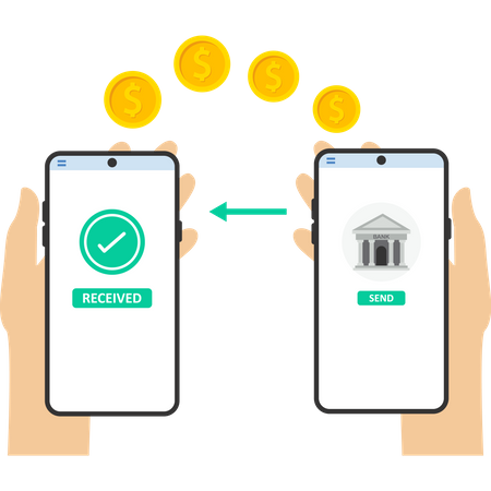 Financial transactions via phone with the bank  Illustration