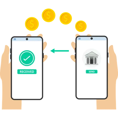 Financial transactions via phone with the bank  Illustration