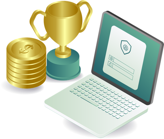 Financial trophy with laptop security  Illustration