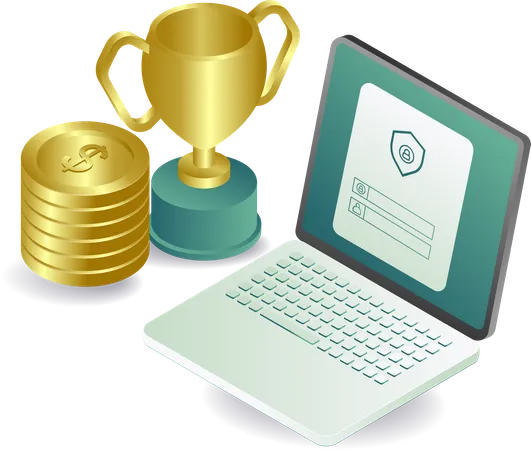 Financial trophy with laptop security  Illustration