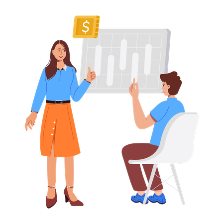 Mitarbeiter diskutieren Finanzberatung  Illustration
