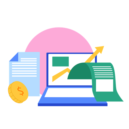 Finanzbericht und Wachstumsdiagramm  Illustration