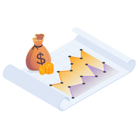 Finanzielles Wachstumsdiagramm mit Geldbeutel und Münzen  Illustration