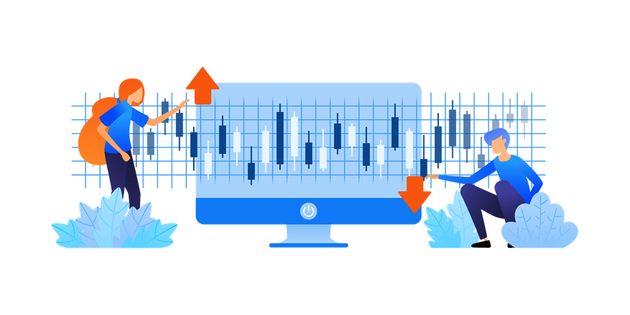 Finanzinvestitionen, Kauf, Verkauf oder Verlust von Gewinnen sind Risiken bei Entscheidungen über Aktien-Deviseninvestitionen  Illustration