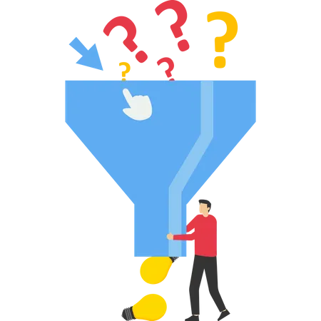 Solve Problems Creativity Answer Questions Find New Ideas Solutions Or Business Difficulties As A Result Smart Business People With Funnels Or Filters To Get Solutions From Question Marks Illustration