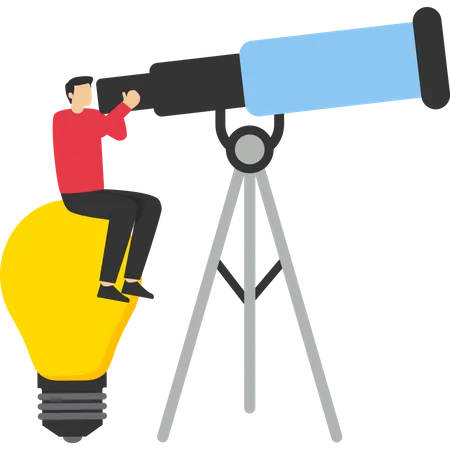 New Opportunities Ideas Or Inspiration Find New Ideas In Business Innovation Or Creativity A Businessman Looks Through A Large Pair Of Binoculars For A Light Bulb Idea Flat Vector Illustration Illustration