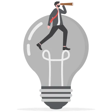 Find New Ideas In Business New Opportunity Idea Or Inspiration Innovation Or Creativity A Businessman Looks Over A Large Camera To Find Light Bulb Ideas Illustration