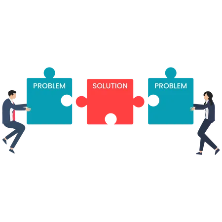 Find solution as fitting together jigsaw puzzle pieces  Illustration