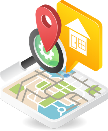 Find the location of the house in map  Illustration